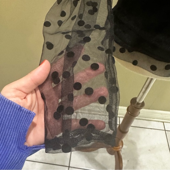 Missguided Dobby Mesh Black Long Puff Sleeve Women’s Blouse Top V Neck EUC - Picture 7 of 14